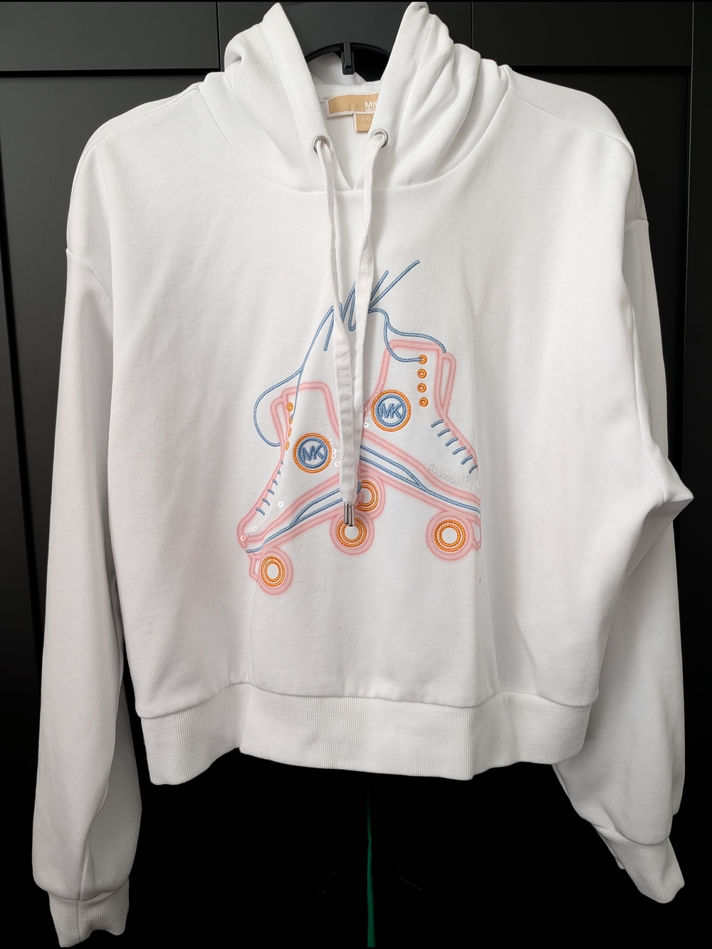 Michael Kors White Hoodie with Pink & Blue Roller Skate Graphic